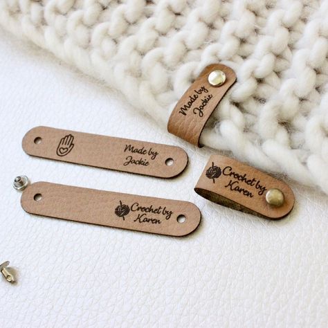 Labels For Handmade Items, Crochet Labels, Knitting Labels, Leather Tags, Custom Crochet, Leather Tag, Handmade Tags, Leather Label, Gift Labels