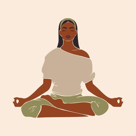 Woman Meditating Illustration, Black Yoga Teacher Aesthetic, Vision Board Communication, Meditation Aesthetic Black Women, Aesthetic Yoga Pictures, Vision Board Ideas Black Woman, Yoga Black Women, Yoga Illustration Art, Black Woman Meditating