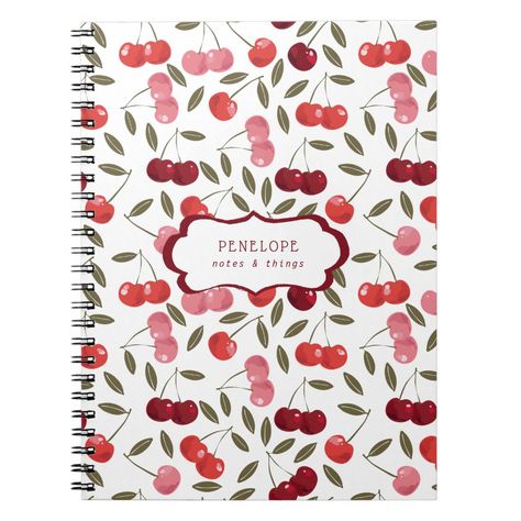 Personalized School Supplies, School Suplies, Monogram Notebook, Design Notebook, Cherry Pattern, Coloring Calendar, Notebook Printing, Travel Notes, Allover Pattern