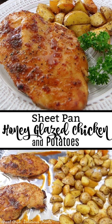 Sheet Pan Chicken And Potatoes, Honey Glazed Chicken, Chicken And Potatoes, Sheet Pan Chicken, Sheet Pan Dinners Recipes, Honey Glazed, Simple Dinner, Glazed Chicken, Pan Chicken