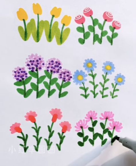 Flower Drawing For Kids Easy, Draw Small Flowers, Easy Flower Drawings For Kids, Marker Doodles Easy, Flower Marker Drawing, Simple Flowers Drawing, Easy Marker Drawing, Flower Doodle Art, Easy Flowers To Draw