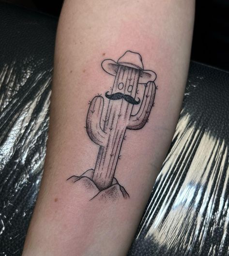 Mr cactus #finelinetattoo#planttattoo#cactustattoo#funnytattoos Cactus Tatoos Men, Tattoo Cactus, Mustache Tattoo, Cactus Cartoon, Cactus Tattoo, Face Tattoo, Fine Line Tattoos, Neck Tattoo, Black And Grey Tattoos