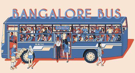 Bangalore Bus on Behance Bangalore City Illustration, Bangalore Illustration, Accenture Office, Bangalore Art, Indian Illustrations, Pop Illustrations, India Illustration, Blue Glitter Background, Project Illustration