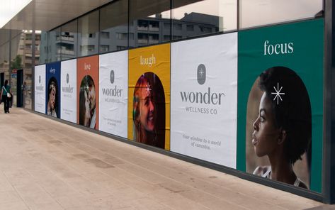 Wonder Wellness Co. on Behance Hoarding Design, Real Estate Banner, Window Brands, Banner Design Inspiration, Logo Identity, Billboard Design, New Experiences, Outdoor Banners, Starbucks Drinks