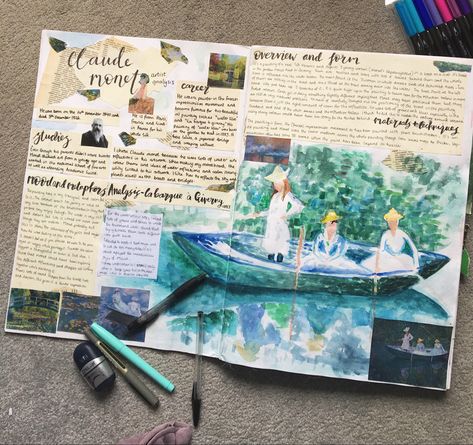 Gcse art research and analysis, claude monet, watercolour copy Watercolour Gcse Sketchbook, Gcse Artist Analysis Page, Igcse Boards Art, Artist Analysis Sketchbook, Claude Monet Artist Study, Artist Copy Gcse, Art Gcse Analysis, Gcse Textiles Artist Research Page, Claude Monet Sketch