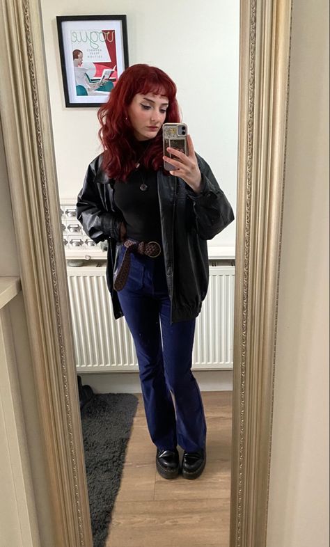 Goth Leather Jacket Outfit, Goth Girl Outfits, Platform Docs, Outfit Mirror Selfie, Goth Jacket, Work Fits, Red Turtleneck, Style 2023, Leather Jacket Outfits