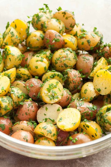 This fresh, no-mayo French potato salad with mustard vinaigrette and fresh herbs is a simple and delicious side any time of year. Boil Red Potatoes, Boiled Red Potatoes, Potato Salad No Mayo, French Potato Salad, Potato Salad Mustard, Potatoe Salad, French Potatoes, Red Potato Salad, Potato Salads