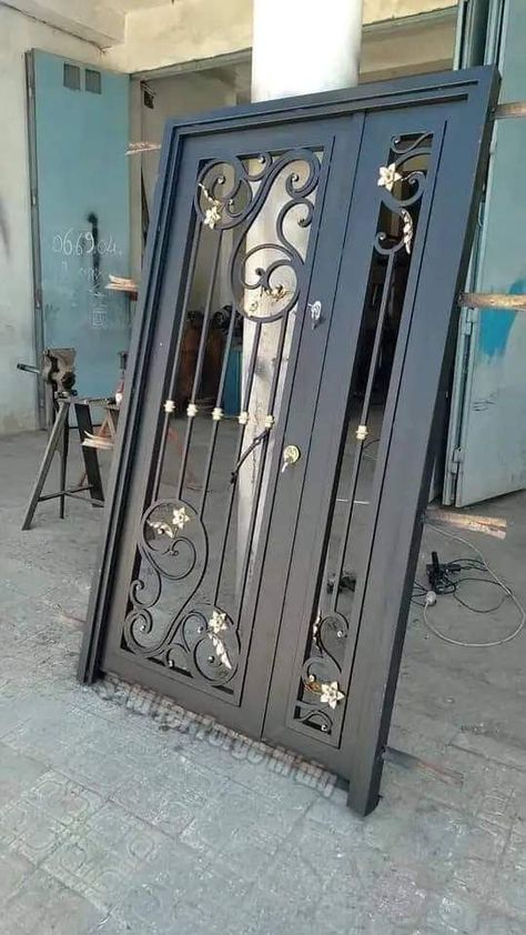 Metal French Doors, Iron Doors Modern, Window Grill Design Modern, Gate Wall Design, Double Doors Exterior, Grill Gate Design, House Main Gates Design, Metal Doors Design, Concrete Patio Designs