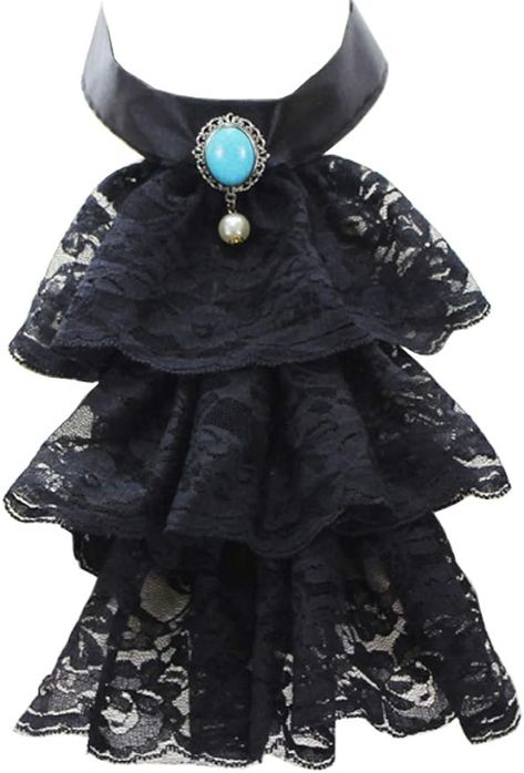 YAKEFJ Lace Jabot Necktie Ruffle Lace Jabot Neckwear Jabot Collar at Amazon Women’s Clothing store The Wizard Of Oz Costumes, Jabot Collar, Neckwear Women, Lace Button, Fancy Dresses Party, Top Fashion Brands, Black Laces, Costume Dress, Amazon Women