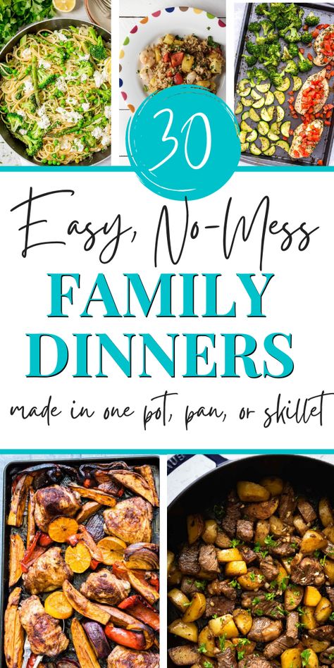 Does dinnertime stress you out, and you're looking for quick, easy & healthy recipes? Here are 30 one pot, one pan, skillet or sheet pan dinners – all prepped in just one cooking apparatus! They’re perfect for busy moms on hectic nights – & best – no mess! Click now to get some relief and inspiration! Ww One Pan Dinners, One Pan Wonder, Single Pan Dinners, Sheet Pan Dinner Recipes For Family, Easy Oven Meals Healthy, Easy One Pan Oven Meals, Quick One Pan Dinner, Sheet Pan Meals For Two, One Pan Dishes Easy Meals