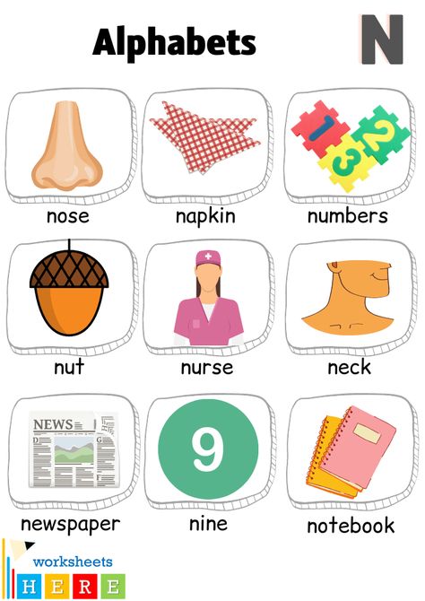 N Alphabet, Letter A Words, Alphabet N, Words List, Alphabet Words, American School, Letter N Words, Picture Letters, Letters For Kids