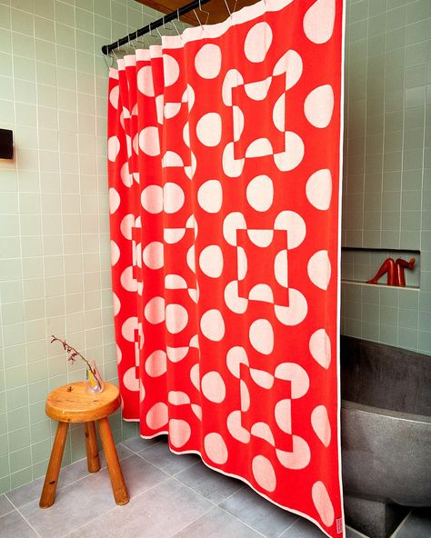 We love to collaborate with friends like @dusendusen and @coldpicnic - especially when it all happens to go together Orange Shower Curtain, Dusen Dusen, Dream Shower, Shower Liner, Patterned Shower Curtain, Designer Shower Curtains, Red Dots, Christmas 2024, Neon Orange