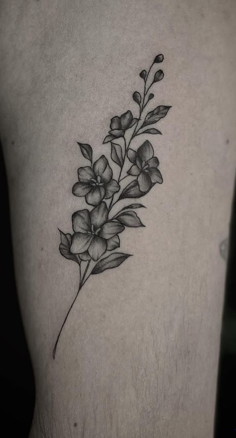 Larkspur Name Tattoo, Larkspur Delphinium Tattoo, Larkspur Wrist Tattoo, Larkspur And Cosmos Tattoo, Larkspur And Daffodil Tattoo, Larkspur Birth Flower Tattoo, Blue Larkspur Tattoo, Dainty Larkspur Tattoo, Larkspur And Rose Tattoo