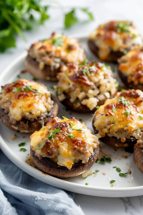 Mouthwatering Keto Italian Sausage Parmesan Cream Cheese Stuffed Mushrooms Recipe #ketodiet #ketorecipes #lowcarb Sausage And Cream Cheese Stuffed Mushrooms, Stuffed Mushrooms Sausage Cream Cheese, Sausage Cream Cheese Stuffed Mushrooms, Stuffed Mushrooms With Cream Cheese And Sausage, Keto Stuffed Mushrooms, Cream Cheese Stuffed Mushrooms, Shrimp Stuffed Mushrooms, Keto Italian, Sausage Parmesan