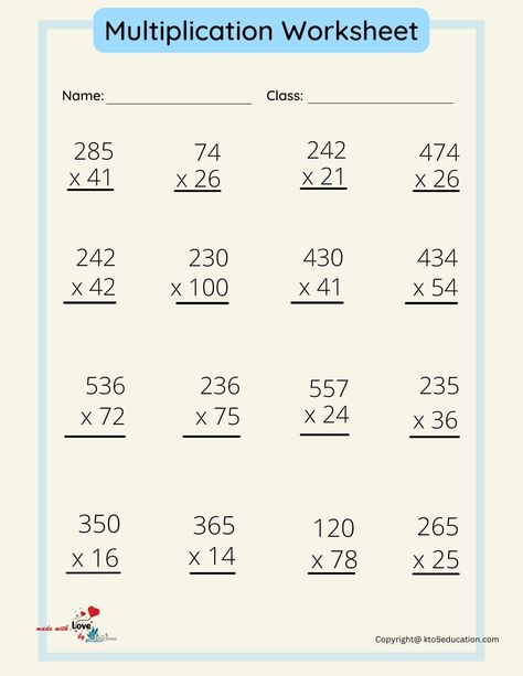 Multiplication Sheets 3rd Grade, Long Multiplication Worksheets, Worksheet Multiplication, Multiplication Practice Sheets, Maths Multiplication, Multiplication Test, Multiplication Questions, Long Multiplication, Kids Learning Alphabet