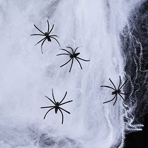 Pack of 2 Stretchable Spider Cob Web Halloween Decoration with 6 Large Spiders White Halloween Decorations, Cob Web, Halloween Spiders, Large Spiders, Black Spider, Spooky Scary, Halloween Spider, Halloween Decoration, Black Plastic