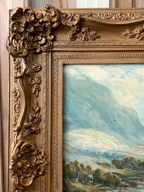 Large Gold Framed Art, Gold Frame Art, Vintage Paint Colors, Vintage Porch, Gold Frame Wall, Diy Gold, Vendor Booth, Mural Ideas, Antique Pictures