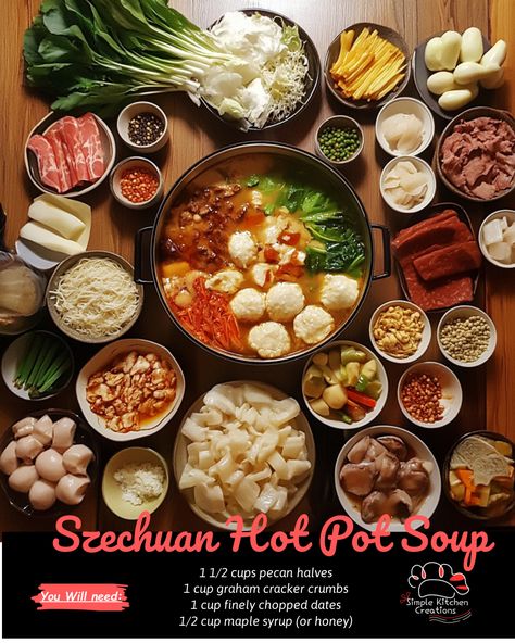 Warm up with a bowl of spicy and flavorful Szechuan Hot Pot Soup! This traditional Chinese dish is perfect for a cozy night in or for entertaining guests. Check out this recipe to learn how to make your own at home. #hotpot #soup #Szechuan #Chinese cuisine Spicy Hotpot Broth, Chinese Hotpot Recipe, Hot Pot Ideas, Korean Hot Pot Recipe, Hot Pot Dipping Sauce Recipe, Hotpot At Home, Hot Pot Recipes, Asian Hot Pot Recipe, Spicy Hotpot