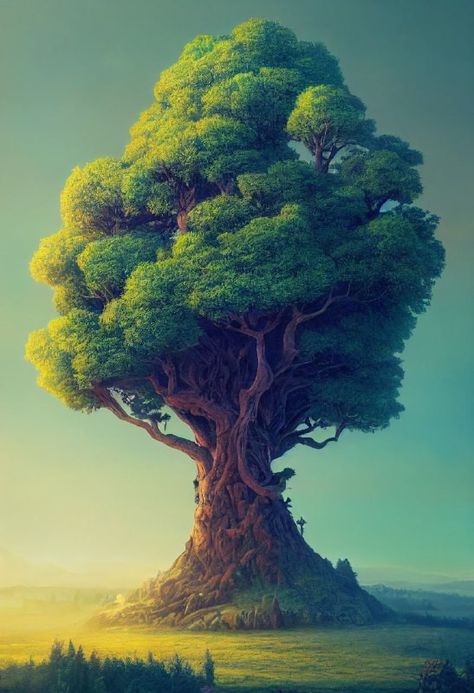 Ancient Library, Fantasy Tree, Best Nature Wallpapers, Giant Tree, Fantasy Collection, Big Tree, Fantasy Art Landscapes, A Hill, Beautiful Lighting