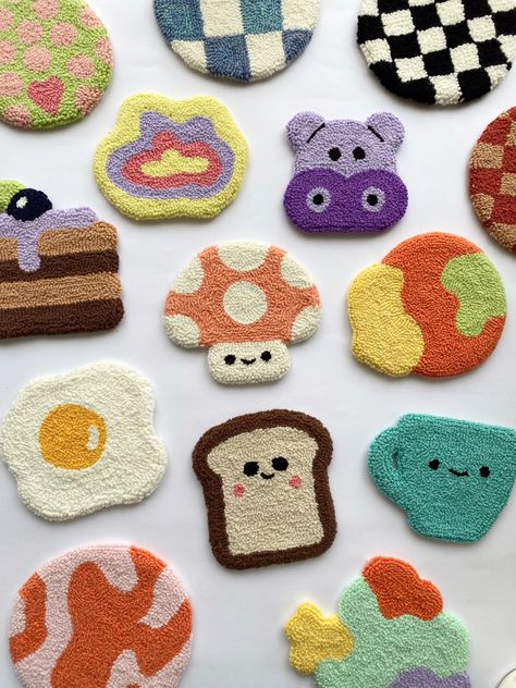 Handmade punch coasters #punch #punchneedle #coasters #etsy Punch Needle Coaster, Punch Needle Patterns, Craft Punches, Punch Needle Embroidery, Needle Punch, Hello Kitty Plush, Punch Art, Diy Clay Crafts, Needle Art