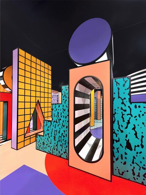 Memphis Decor, Camille Walala, Mall Kiosk, Floor Graphics, Stall Designs, Abstract Art Inspiration, Comic Styles, Light Art, Exhibition Design