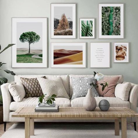 Cómo hacer una galeria de arte o Gallery wall Decor Above Couch, Couch Wall Decor, Art Placement, Behind Couch, Above Couch, Gallery Wall Living Room, Gallery Walls, Muted Tones, Frame Tv