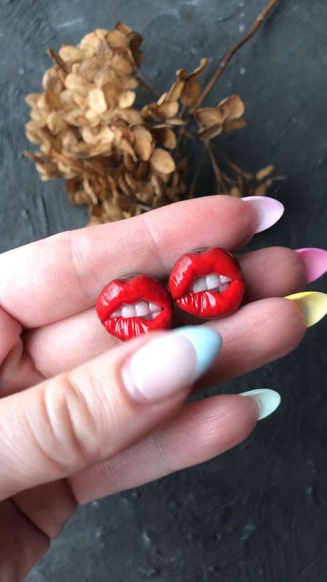 Raspberry Jewelry, Clay Moulding, Jewelry Polymer Clay, Blossom Jewelry, Polymer Clay Gifts, Funny Earrings, Sculpey Clay, Cat Earrings Studs, Handmade Clay Jewelry