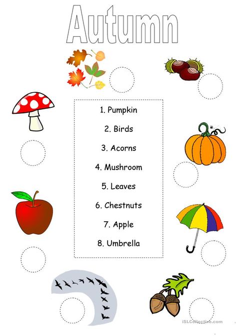 Autumn/Fall worksheet - English ESL Worksheets for distance learning and physical classrooms Halloween Carnival Games, Fall Worksheets, Minute To Win It Games, Halloween Party Games, Fun Worksheets, Color Worksheets, Kids Party Games, Esl Worksheets, Halloween Games