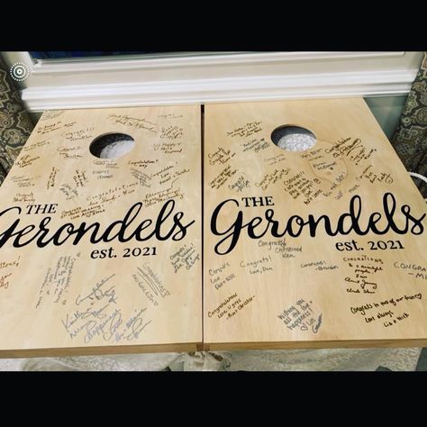 Perfect Wedding Guest Book Cornhole Boards Designs Wedding Guest Book, Cornhole Boards Guest Book, Corn Hole Board Guest Book, Cornhole Guest Book Sign, Cornhole Boards Designs, Custom Cornhole Boards, Wedding Guest List, Guest Book Sign, Cornhole Boards