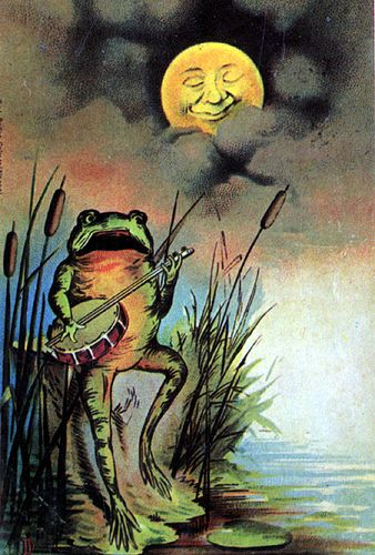 Vintage illustration Vintage Mermaid, Frog Art, Good Night Moon, A Frog, Frog And Toad, Beautiful Moon, Moon Art, Grateful Dead, Pics Art