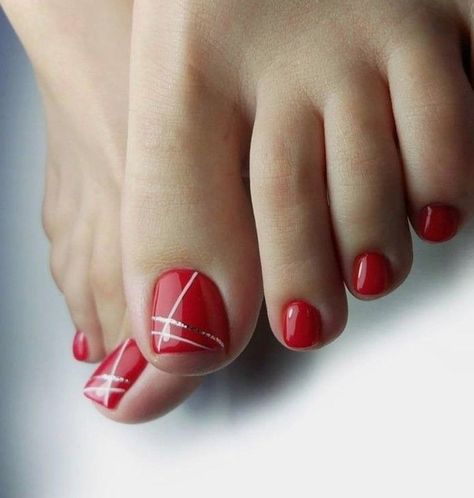 Red And White Toe Nails, Red Toenail Designs, Red Toe Nail Designs, Red Pedicure Ideas, Red Toe Nails, Nail Designs Toenails, Red Pedicure, Nail Sunny, Red Toes