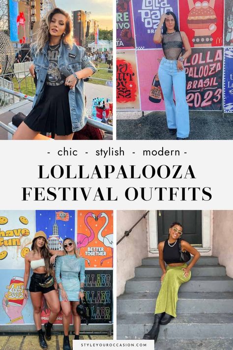 Looking for the perfect festival outfits? You’ll love this list of stylish Lollapalooza outfit ideas that you can wear to Lolla *of course*, or for another summer festival! These summer festival looks for 2023 are on-trend, have a chic aesthetic, and are great for dancing in hot weather! 2023 Music Festival Outfits, Summer Festival Aesthetic Outfit, Festival Trends 2023, Summer 2023 Festival Outfits, Hot Summer Concert Outfit, Food Festival Outfit Ideas, Cali Vibes Festival Outfits, North Coast Festival Outfits, Festival Outfits Hot Weather