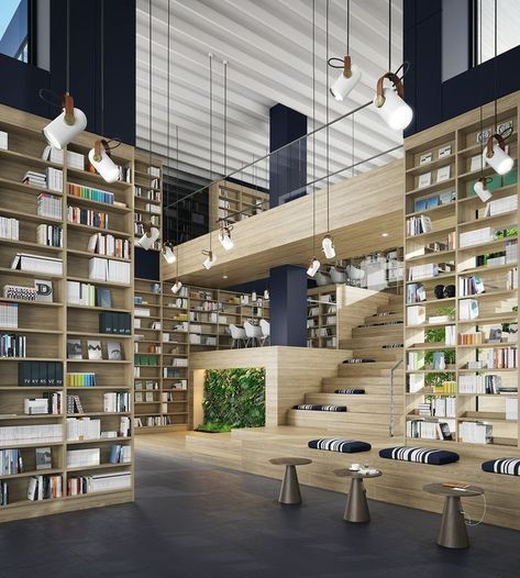 Modern Library Interior Design, Libraries Architecture Concept, Modern Library Exterior, Library Interior Design Public, Contemporary Library, Elementary School Architecture, Public Library Design, Architecture Library, Bookstore Design