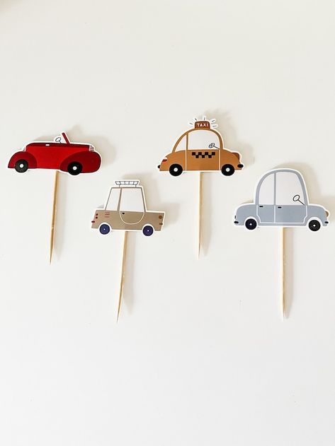 JosiJamesStore - Etsy Car Cupcake Toppers, Auto Party, Cars Cupcakes, Transportation Birthday, Car Pattern, Car Themed Parties, Car Birthday Theme, Car Party, Cake Banner