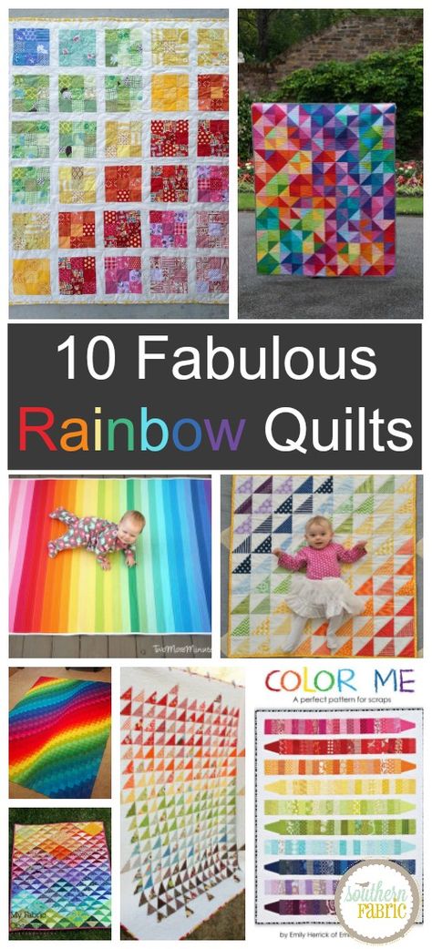 10 Fabulous Rainbow Quilts Rainbow Quilts Ideas Free Pattern, Rainbow Quilts Ideas, Rainbow Quilt Patterns, Modern Quilting Tutorials, Pinwheel Quilt Pattern, Rainbow Quilts, Red Pepper Quilts, Fun Quilt, Butterfly Quilt