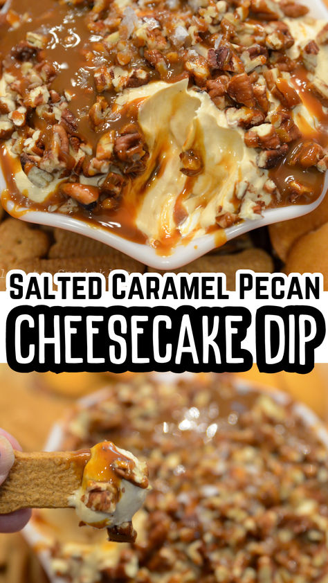 If you’re looking for a dessert that’s sure to be a hit at your next gathering, this Salted Caramel Pecan Cheesecake Dip is an absolute must-try. It’s the perfect combination of sweet, salty, and creamy—ideal for dipping fruit, cookies, or even pretzels. Cheesecake Caramel Dip, Crockpot Caramel Dip, Salted Caramel Cream Cheese Dip, Omg Pretzel Dip, Sweet Dips For Parties Fall, Salted Caramel Pecan Cheesecake Dip, Salted Caramel Cannoli Dip, Fall Dip Dessert, Dessert For Thanksgiving Potluck