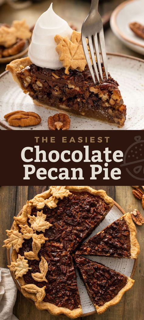 Pecan Praline Pie Recipe, Chocolate Pecan Pie Cheesecake, Chocolate And Pecan Desserts, Easy Chocolate Thanksgiving Dessert, Chocolate Pecan Cheesecake, Easy Chocolate Pecan Pie, Decorated Pecan Pie, Chocolate Pecan Tart, Fall Pie Recipes Thanksgiving