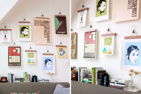 Genius! Use wooden pant hangers to display your art. Poster Hanging Ideas, Summer Posters, Displaying Photos, Pants Hangers, Hang Artwork, Poster Hanging, Hanging Ideas, Frame Hangers, Hang Art