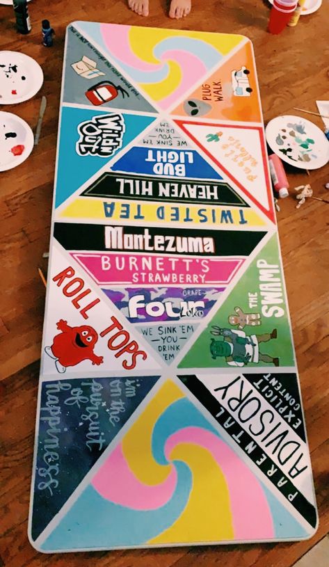 super easy and fun to paint!! #college #beerpong #fun #happiness #goodtimes Party Basement College, Party Basement, Beer Pong Table Diy, Diy Beer Pong, Diy Beer Pong Table, Beer Pong Table Designs, Beer Table, Fun Drinking Games, Party Drinks Alcohol