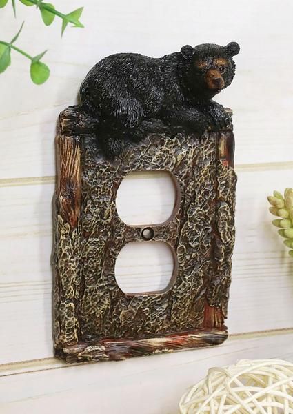 • These Rustic Bear Wall Electrical Cover/Switch Plates each measures 6.75" High, 3.75" Wide and 1.75" thick approximately. They fit standard wall socket receptacle. Each plate weighs about 8 ounces. • These Rustic Bear Wall Electrical Cover/Switch Plates are made of polyresin, textured and painted in faux rustic wood finish. Because it is a resin product, it can break if you over-tighten with the screw driver. • It is now very easy to transform your space at your home or office into a rustic We Rustic Light Switch Covers, Electric Outlet Covers, Decorative Light Switch Covers, Wall Switch Plates, Outlet Plates, Wall Socket, Wall Outlet, Faux Tree, Wall Outlets