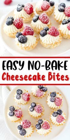 No Bake Mini Cheesecakes, No Bake Cheesecake Bites, Tea Party Desserts, Finger Food Desserts, Finger Desserts, Easy Party Desserts, Mini Dessert Recipes, Resepi Biskut, Easy No Bake Cheesecake