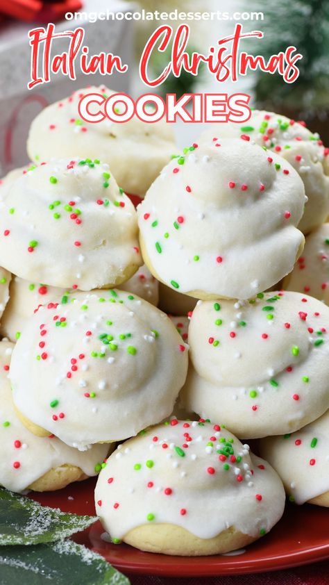 Celebrate the holidays with these classic Italian Christmas cookies! Soft, buttery, and topped with a festive white icing and colorful sprinkles, these cookies are perfect for any holiday gathering. Easy to make and even easier to enjoy! #ItalianCookies #ChristmasDesserts #HolidayBaking #FestiveTreats via @https://www.pinterest.com/omgchocodessets/ Italian Tutu Cookies, Baking Soda Vs Baking Powder In Cookies, Italian Fudge Roll, Anginetti Cookies Italian Recipe, Swedish Heirloom Cookies, Betty Crocker Christmas Cookie Recipes, Pressed Christmas Cookies, Easy Large Batch Christmas Cookies, Cookies For The Holidays