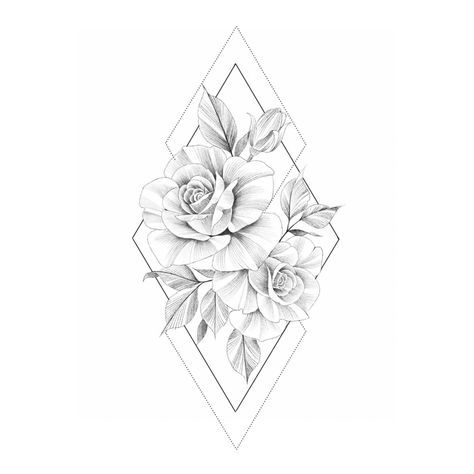 Geometric Flower Tattoo, Tattoos Flowers, Delicate Flower Tattoo, Vintage Flower Tattoo, Flowers Tattoos, Simple Flower Tattoo, Nature Ideas, Illustration Tattoo, Muster Tattoos