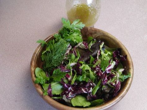 Truffle Dressing/ Herb Salad Truffle Dressing, French Salad Recipes, French Salad, Parsley Salad, Dinner Party Dishes, Culinary Institute Of America, Radicchio Salad, Poached Salmon, Simple Dressing