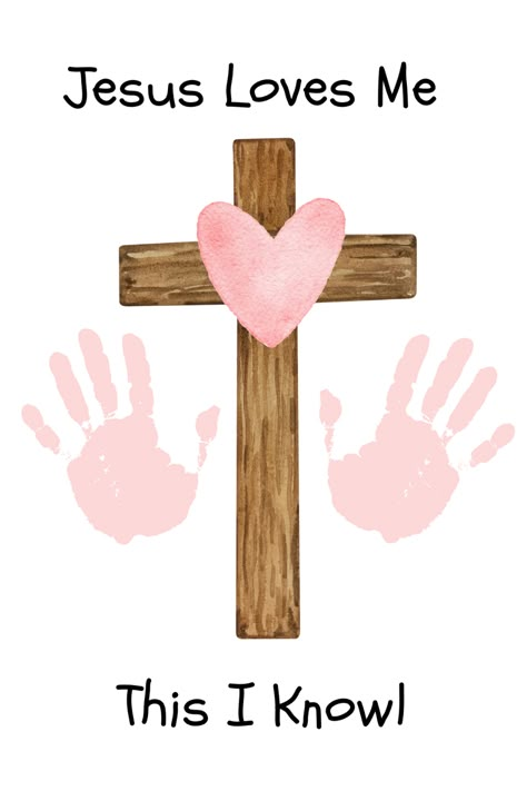 Jesus Loves Me Handprint Craft Printable for Baby, Toddler or child - Great activity for church nursery or Sunday School. #jesuslovesme #handprintcraft #churchactivity Biblical Preschool Activities, Christian Prek Crafts, God Made Me Activities, Jesus Toddler Craft, May Handprint Crafts, Jesus Is The Way Craft, Craft For Toddlers Easy Simple, Jesus Loves The Children Craft Preschool, Church Preschool Crafts