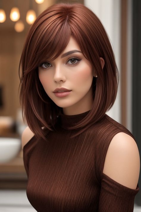 Chocolate Copper Hair Color Ideas That Will Make You Turn Heads Copper Hair Color, Hair Color Auburn, Haircuts For Medium Hair, Hair Color And Cut, Fall Hair, Bob Hairstyles, Medium Length Hair Styles, Hair Looks, Hair Lengths