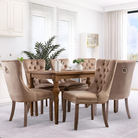 SoarFlash Velvet Dining Chairs Set of 6, Tall Back Side Chair, Modern Upholstered High-end Tufted Side Chair with Button Back Ring, S Tufted Side Chair, Tufted Dining Chairs, Well Decor, Velvet Dining Chairs, Furniture Dining Chairs, Colorful Furniture, Seat Pads, Dining Room Sets, Kitchen Dining Furniture