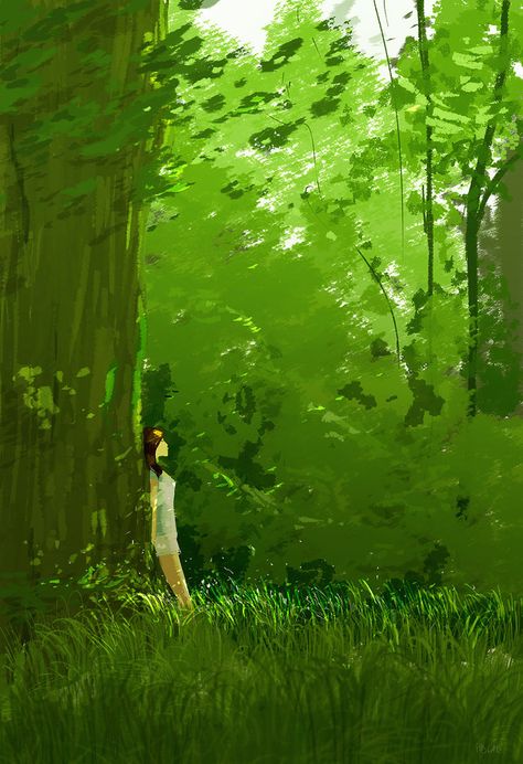 Pascal Campion, Breathe Out, Illustration Photo, Breath In Breath Out, Fantasy Landscape, Anime Scenery, Animation Art, A Tree, Aesthetic Art