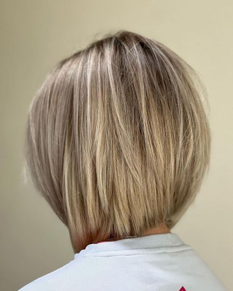 Bob haircut by @olgakursitis Who has bob haircut currently? #haircut #bobhaircut #cutehairstyles | Instagram Round Bob Haircut Medium, Gradual Bob Haircut, Soft Graduated Bob, Slight A Line Bob, Mid Length Stacked Bob Haircut, Womens Short Bob, Medium Stacked Bob Hairstyles, Shaggy Bob With Curtain Bangs, Short Hair Low Taper