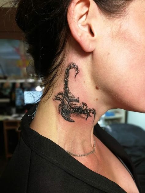 Scorpion Tattoo On Back, Scorpion Neck Tattoo, Tattoo On Back Of Neck, Tattoo On Neck, Best Neck Tattoos, Rose Tattoo On Arm, Tattoo On Back, Saved Tattoo, Scorpio Tattoo